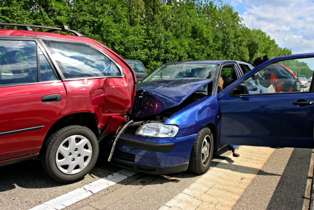 Two cars in a bad car accident.